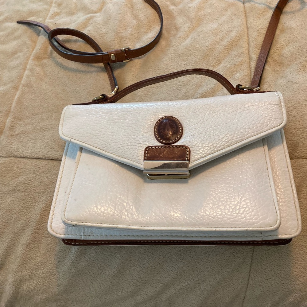 White and Brown Crossbody Bag with Adjustable Strap